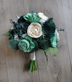 Emerald Green Bridal Bouquet Sage Sola Wood Bridesmaid Wedding Flower Prom Decor Bouquet