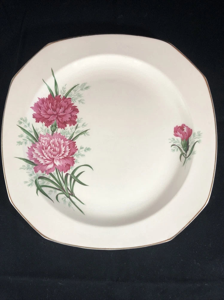 Vintage Alfred Meakin 22K Gold Square Carnation Pink Flower 10Ó Porcelain Plate Carnation