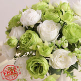 Floweroyal 2 Bunches Peony Artificial Flowers Silk Green Bouquets Table Cente... Peony