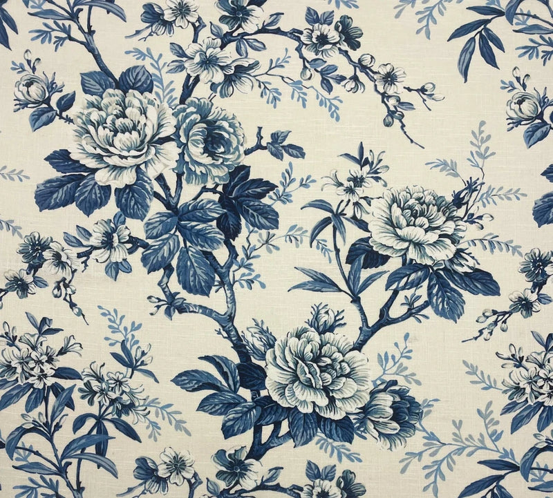 COVINGTON JAYDEN 593 INDIGO LARGE FLORAL VINE LINEN MULTIUSE FABRIC BY YARD 54"W Flowering Plants