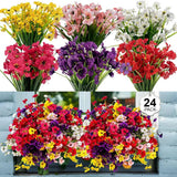 24 Pcs (6 Color) UV Resistant Outdoor Artificial Faux Flowers Plants Realistic P Bouquet