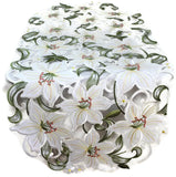 Doily Boutique Table Runner, Doily, Mantel Scarf with White Easter Lily Flowers Lily