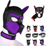 Neoprene Puppy Hood Role Play Dog Mask Puppy Cosplay Full Head with Neck Cover Roses