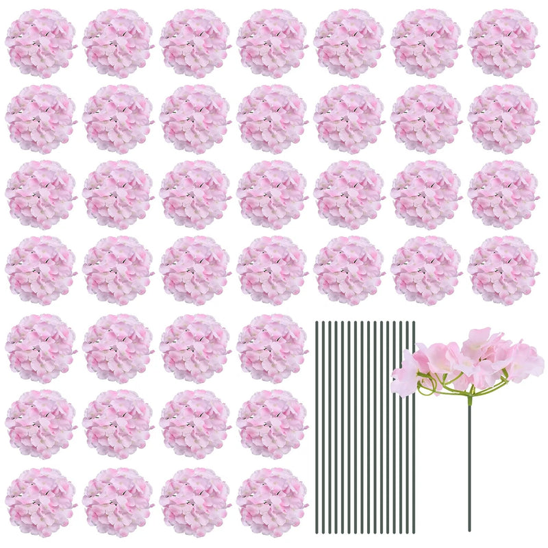 Silk Hydrangea Flowers, Light Pink Artificial Flowers for Wedding 64 Set Hydrangea