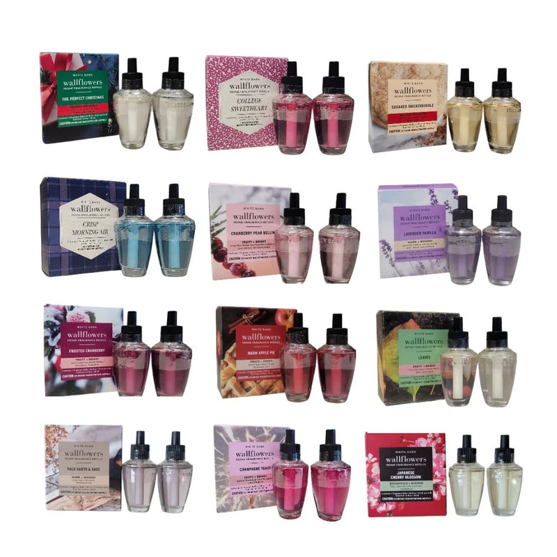Bath & Body Works Wallflowers fragrance refill bulbs, assorted bottles and scent boxes