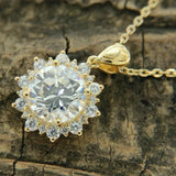 2.00Ct Round Cut Lab-Created Diamond Sun Flower Pendant 14K Yellow Gold Finish Sunflower