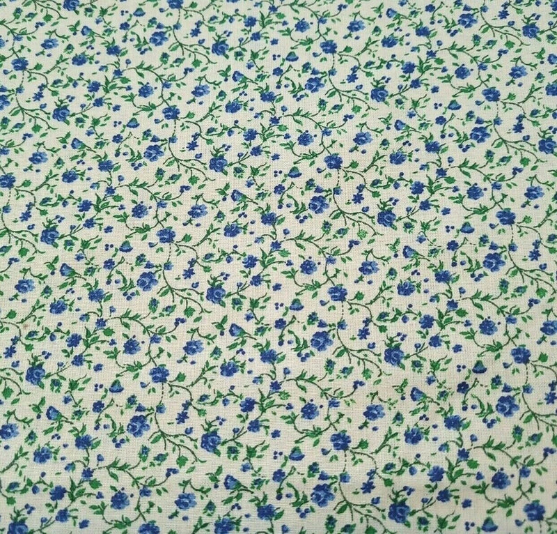 Quilter's Calicos BTY Marshall Dry Goods Floral Flowers Blue Green on Light Tan Flowering Plants