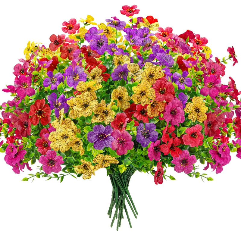 12 Bundles Artificial Flowers for Outdoors Fake Flowers Plants Spring Decoration Flowering Plants