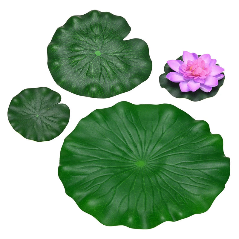 1-Set Artificial Foam Lotus Flower with Water Lily Pads, 4/7/11" [Purple] Lily