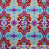 BonEful Fabric FQ Cotton Quilt VTG Tangled Damask Flower Aqua Orange Purple Girl Flowering Plants
