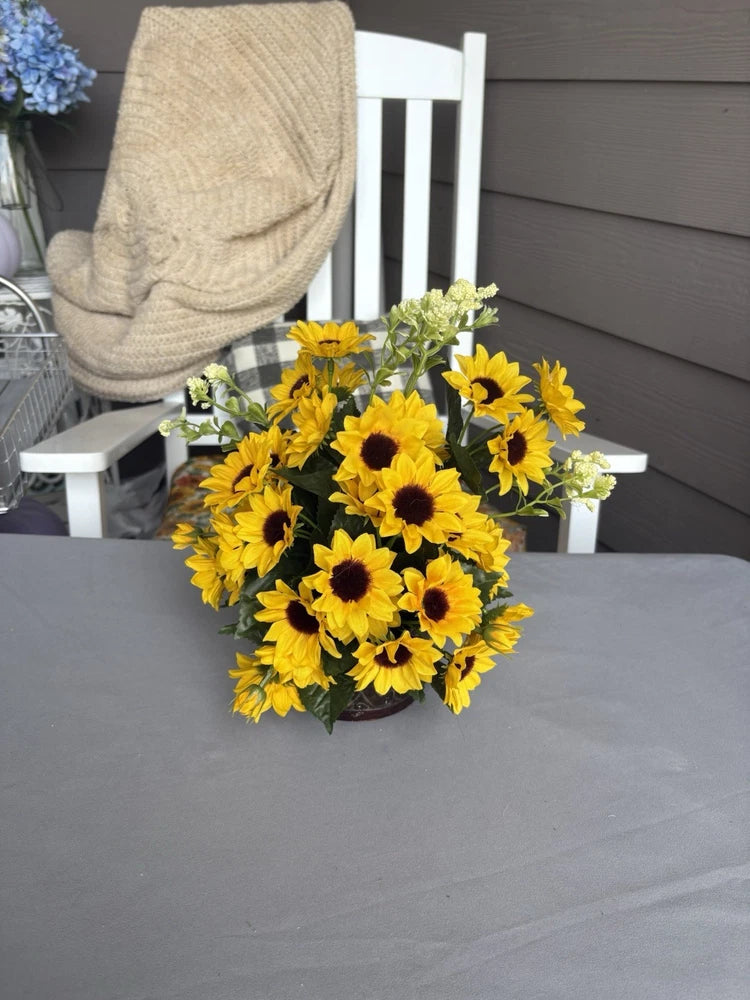 New Handmade Floral Arrangement In Wooden Pot Sunflowers SKU EU10 10 X 11Ó Sunflower