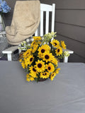New Handmade Floral Arrangement In Wooden Pot Sunflowers SKU EU10 10 X 11Ó Sunflower