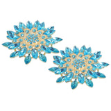 2Pcs Rhinestone Flower Brooch Pin Large Crystal Sunflower Lapel Pin Blue Sunflower