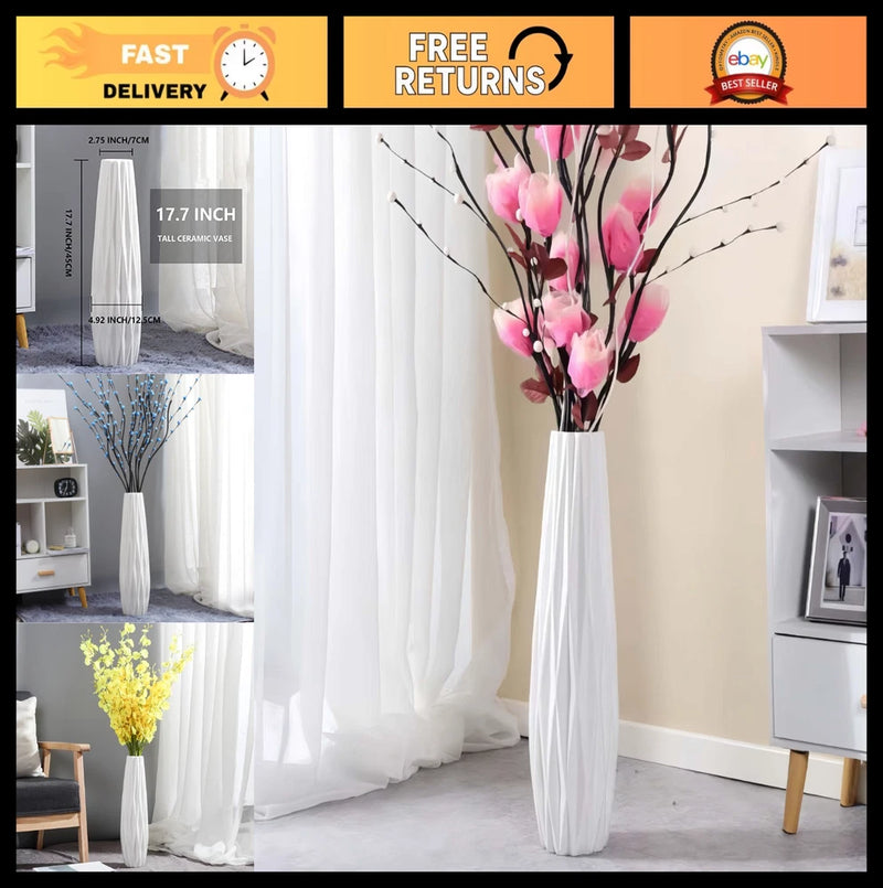 Large White Ceramic Floor Vase 17.7" for Pampas Grass & Flowers - Modern Home De Pampas Grass