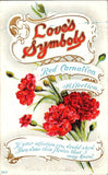 "Love's Symbols" Red Carnation Affection Antique Lithograph c1900s Postcard Carnation