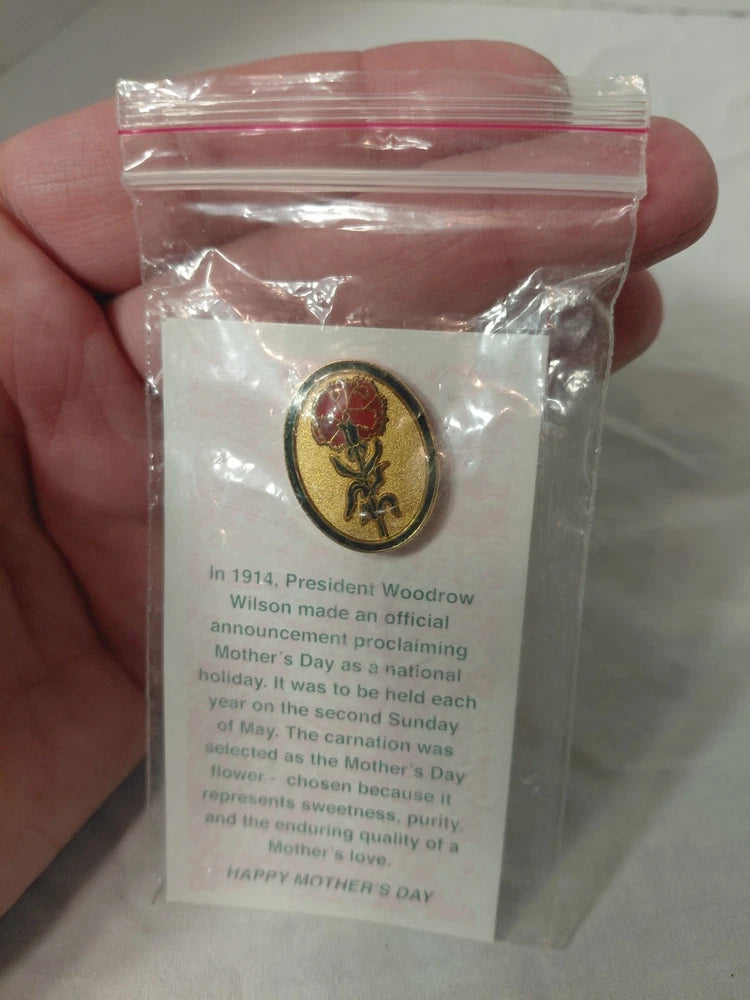 Red rose flower lapel hatpin brooch pin in sealed plastic bag