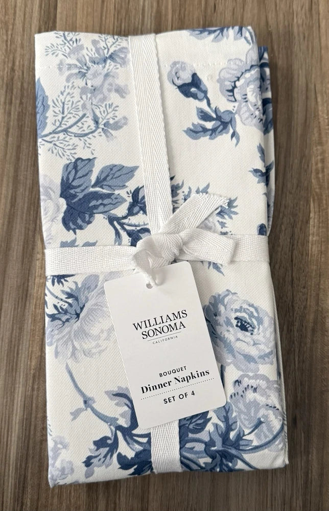 Williams Sonoma Bouquet Napkins Dark Blue Gray White Floral Moldova Made Bouquet
