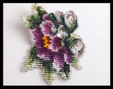 Hand beaded Wine Colored Peony Flower Brooch/ Pin w/ Miyuki Delicas & Swarovskis Peony