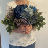 Bridal Wedding Bouquet Budget Friendly Handmade Faux Florals Blue Purple Green Bouquet