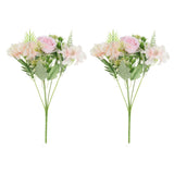 2Pcs 5 Branch Artificial Silk Peony Hydrangea Fake Flowers with Stem, Pink Hydrangea