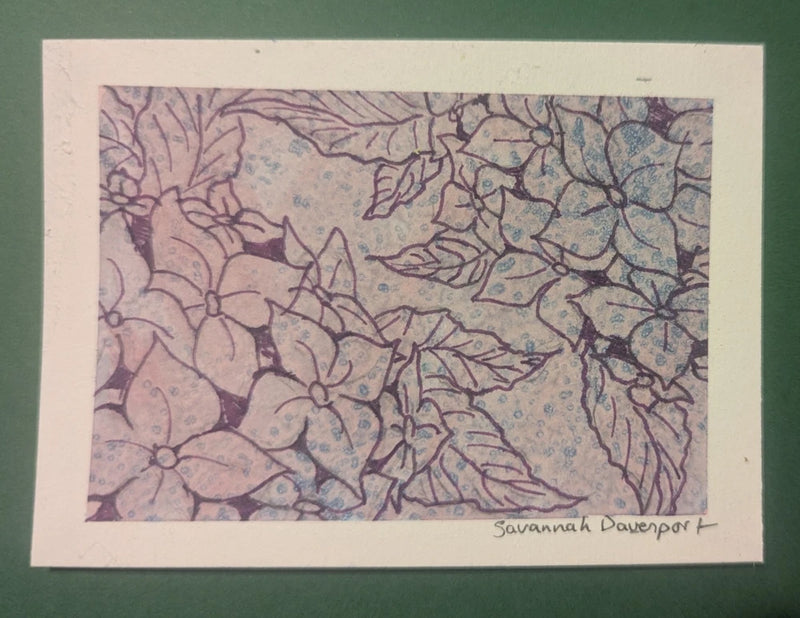ACEO Art Card ORIGINAL Watercolor And Ink Flower Series 9/9 Stylistic Hydrangea Hydrangea