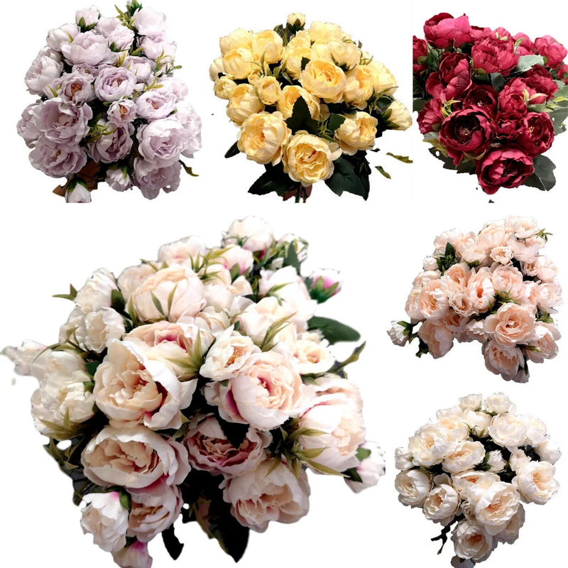 5x 8 Heads Mini Peony Bunch Artificial Flower Home Decor Bridal Bouquet Floral Peony