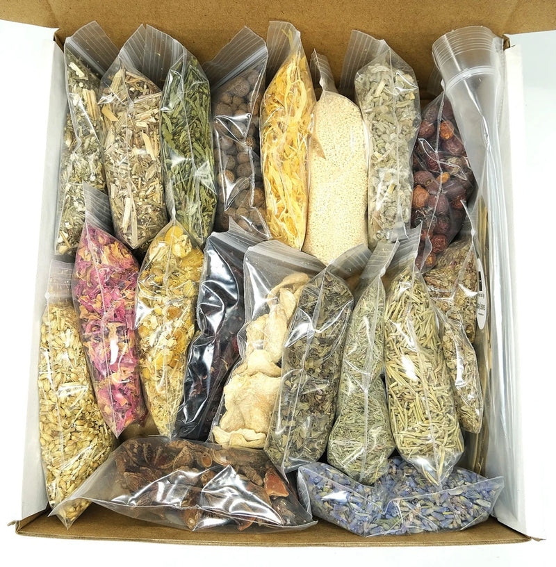 20-piece dried herbs and flowers kit with assorted sealed pouches