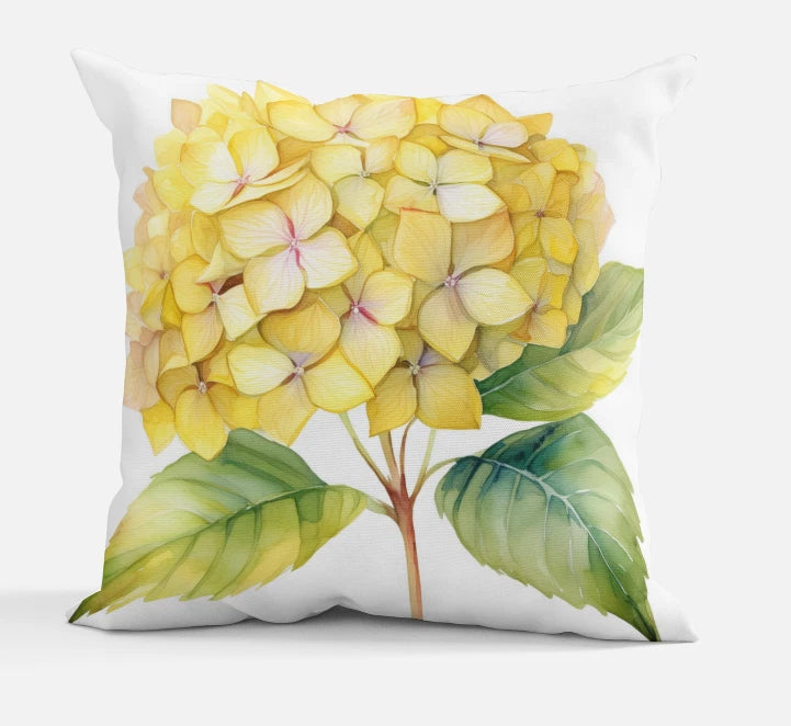 Yellow Hydrangea Throw Pillow | Cottagecore Decor | 14"x14" & 18"x18" Ships Free Hydrangea