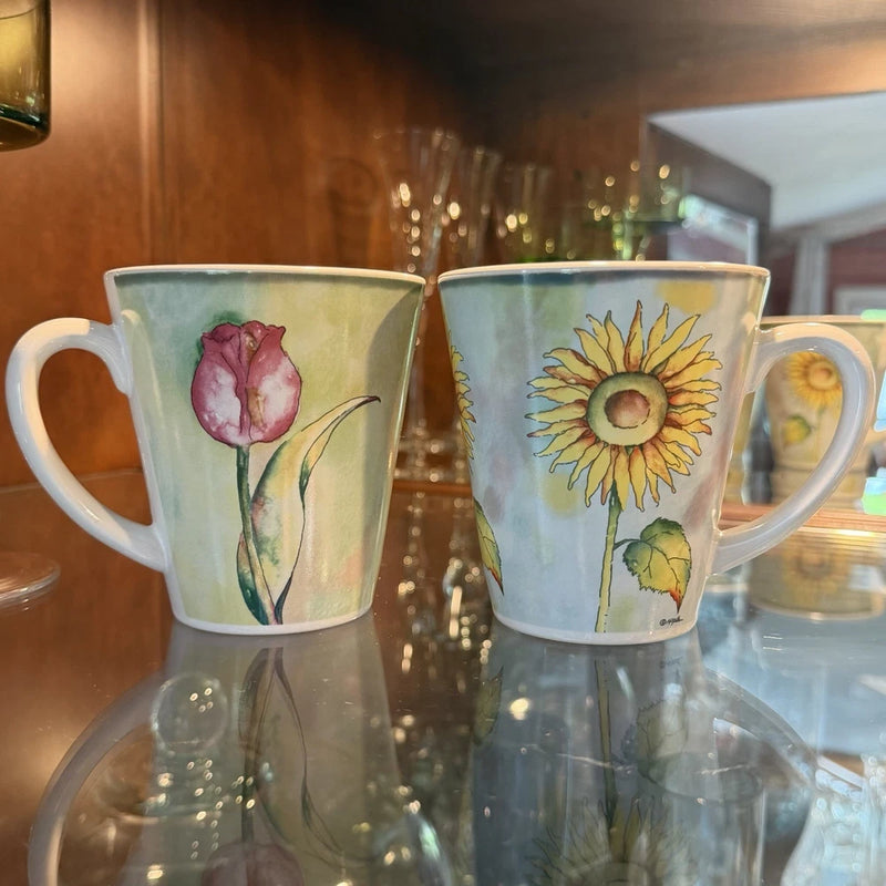 Les Fleurs Designed By Apple Tulip & Sunflower Coffee Mug Oneida Sakura (2 Mugs) Sunflower