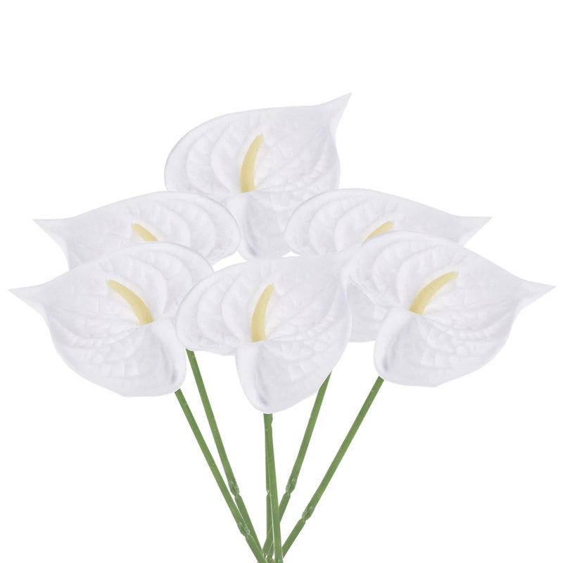 6Pcs 13" Artificial Anthurium Lily Flowers Floral Bouquet Decor, White Lily