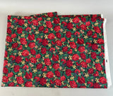 1.5yds Red Carnations Fabric w/ Acorns Pinecones Holly Berries Holiday Christmas Carnation