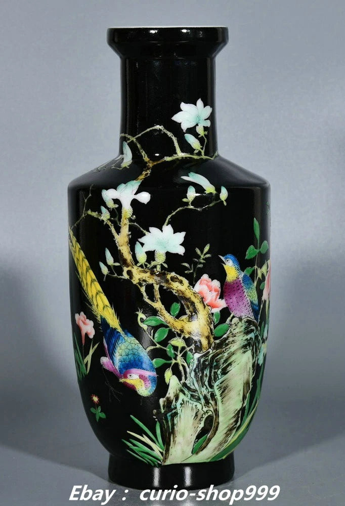 9.2" Qing Yongzheng Enamel Colour Porcelain Gilt Peony Flower Bird Bottle Vase Peony