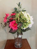 Farmhouse style silk arrangement hot  pink , green and  creams  20Óhigh Green Plant