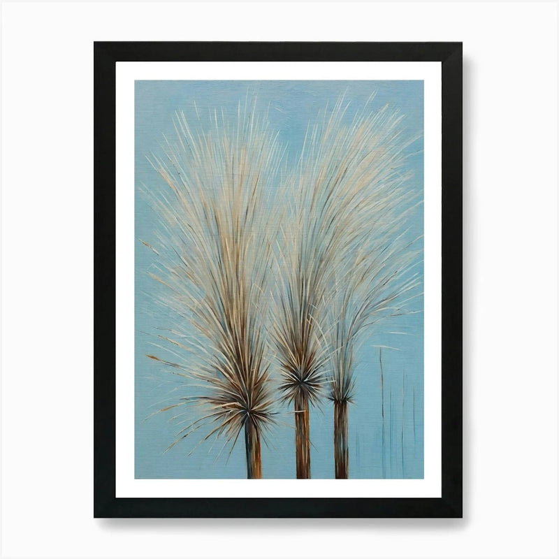 Pampas Grass blue painting Art Prin Framed Wall Art Poster Canvas Print Picture Pampas Grass