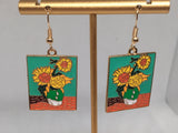 Van Gogh Sunflowers enameled earrings. Stainless steel hooks. Art Beauty Nature Sunflower