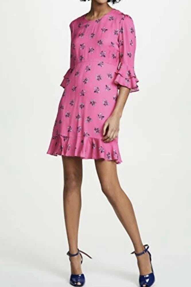 Diane Von Furstenberg NWT Ruffle Sleeve Dress Floating Lily Ranunculus Womens M Ranunculus