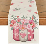 Tulips Carnations Flower Vase Eucalyptus Mother's Day Table Runner, Kitchen Din Carnation