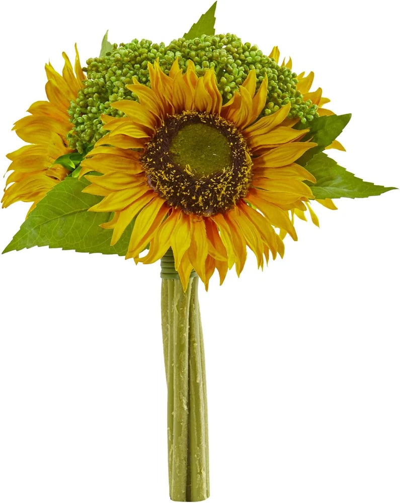Vibrant 12-Inch Yellow Sunflower Bundle - Set of 3 Silk Flowers Sunflower