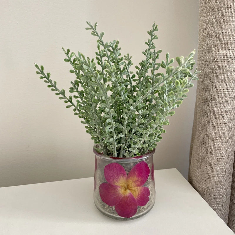 Handmade Artificial Plant Arrangement  in Dried Rose Petal Glass Planter Dried Flower