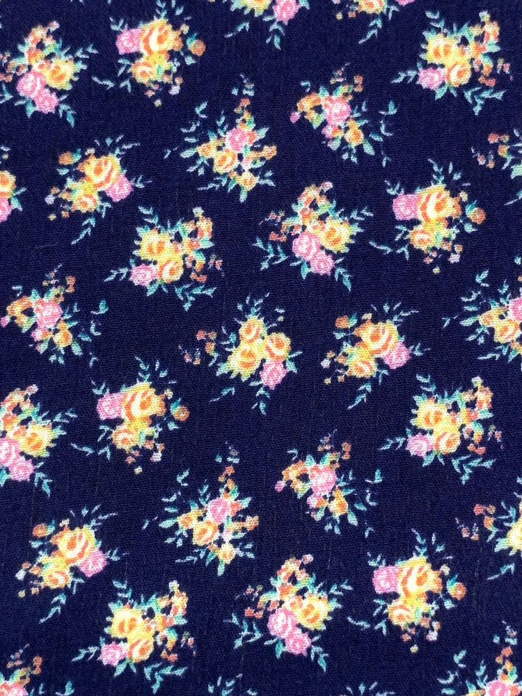Challis Fabric Crinkle Floral Navy NY Designer Overstock By the Yard Flowering Plants