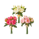 Artificial peony flower bundle with cream, pink, and blush blooms and green leaves