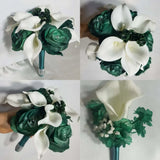 Hunter Green Rose Calla Lily Bridal Wedding Bouquet Accessories Bouquet