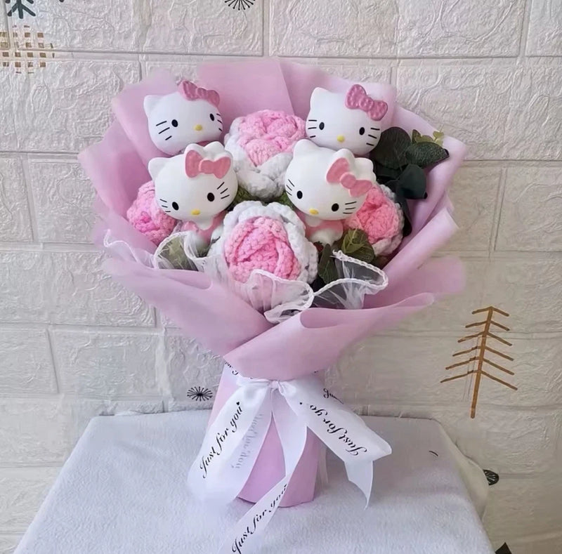 Hello Kitty Cartoon Plush Bouquet Anime Rose Flowers Stuffed Doll Bouquet