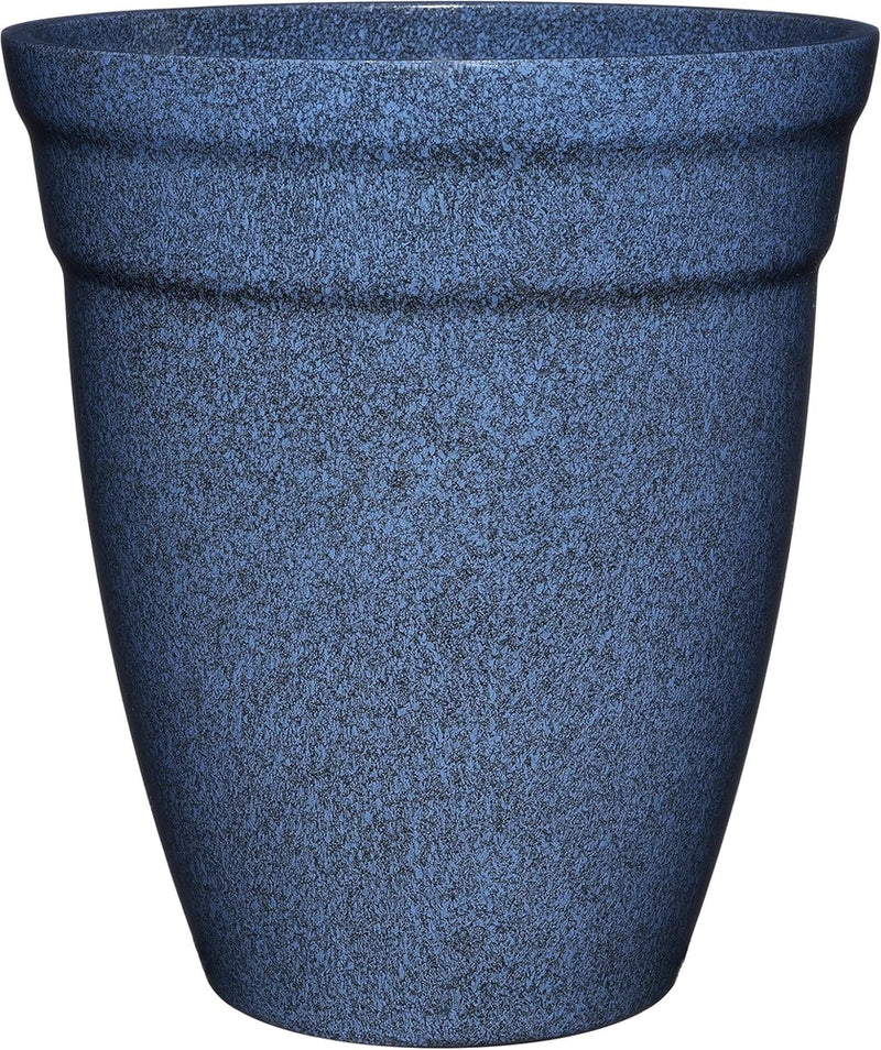 Indigo blue speckled planter with wide rim, tapered sides, 12 in.