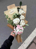 Luxury Handmade Crochet Flower Bouquet - White Tulips & Pink Hydrangea Hydrangea
