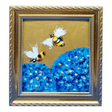 Honey Bee Hydrangea Bumblebe Original Oil Painting Golg Framed Wall Art Handmade Hydrangea