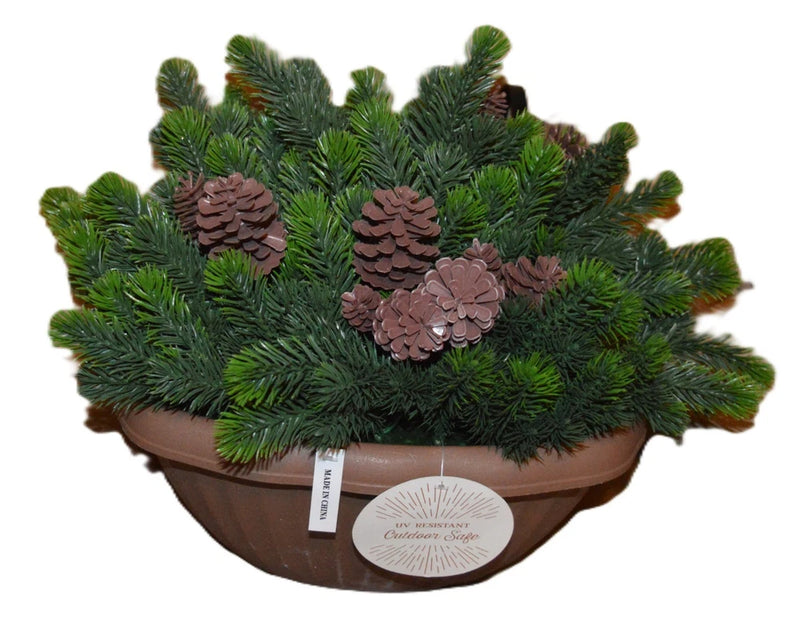 Artificial Plant With Pine Cones UV Resistant Outdoor Window Sill With Hooks Green Plant