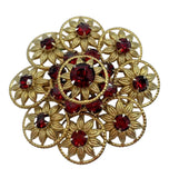 Red Rhinestone Petal Daisies Sunflowers Brooch Pin Prong Set Gold Tone Openwork Sunflower