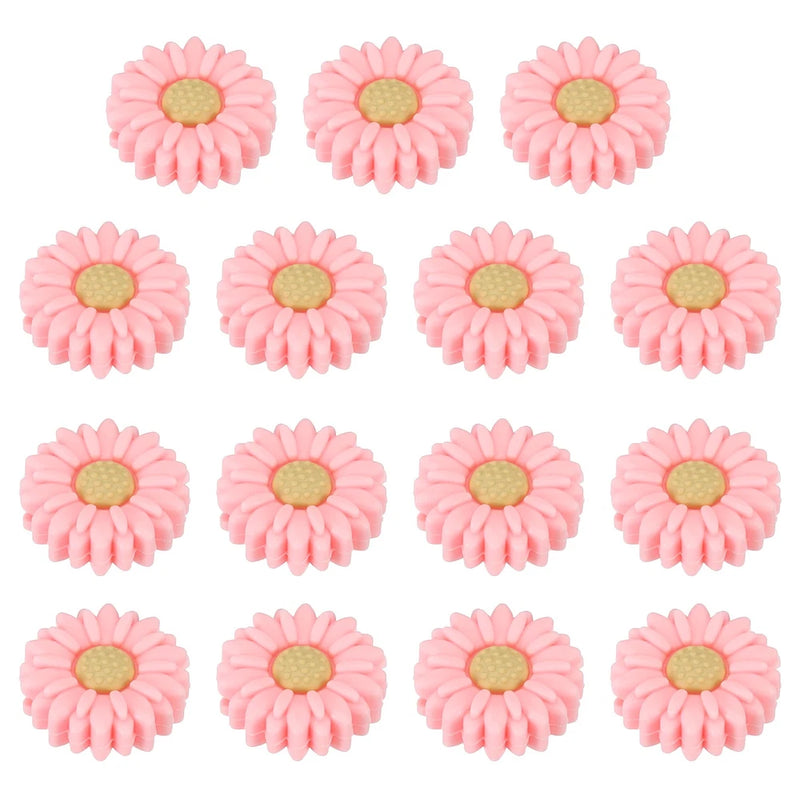 20mm Silicone Flower Beads, 15 Pcs Sunflower Bead, Pink Yellow Sunflower