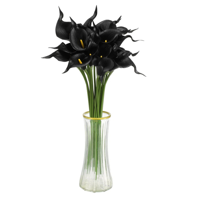 20pcs Artificial Calla Lily Fake Silk Flowers for Home Decor, Black Lily